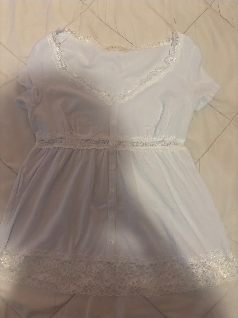 Lace-Trim Button Front Women's Top - White